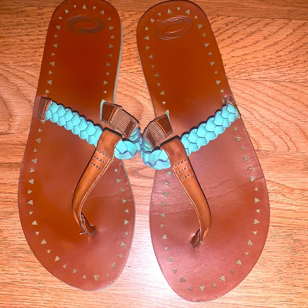 Teal and brown sandals size 8